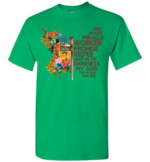 Way Maker Miracle Worker Promise Keeper Christian Cross Tee Shirt Top