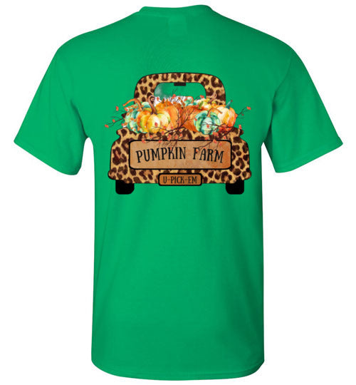 Pumpkin Farm Leopard Print Truck Graphic Tee Shirt Top T-Shirt