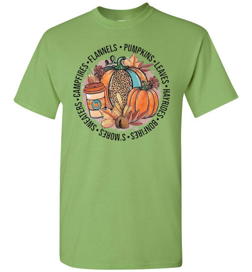 Flannels Pumpkins Leaves Campfires Sweaters Fall Graphic Tee Shirt Top