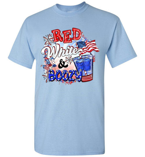 Red White & Boozy Funny Patriotic American USA 4th Of July Tee Shirt Graphic Top