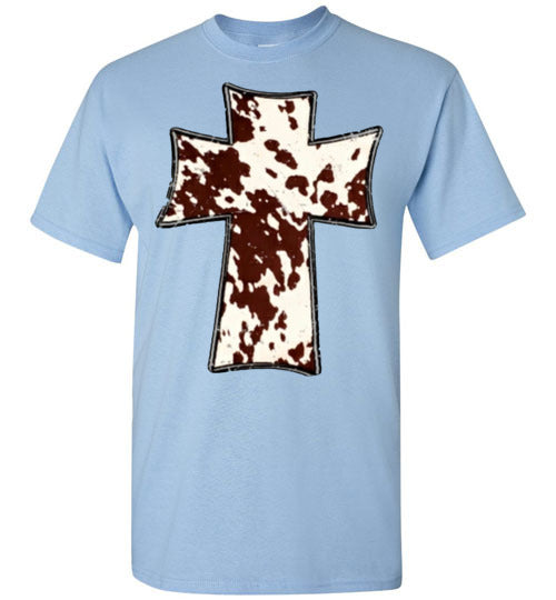 Cross Cow Print Christian Country Tee Shirt Top