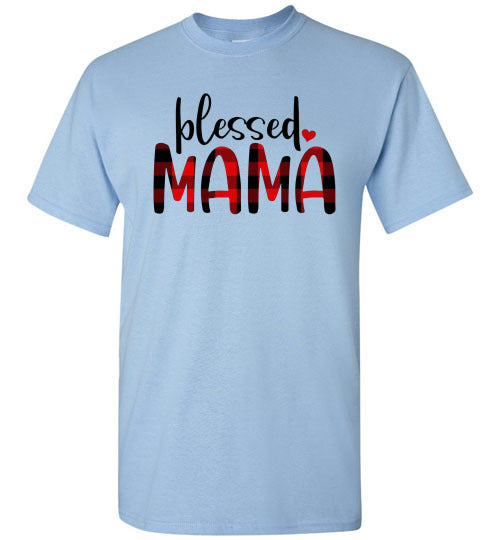 Blessed Mama Plaid Buffalo Check Lumberjack Tee Shirt Top T-Shirt