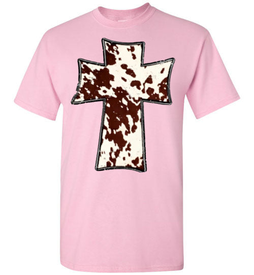 Cross Cow Print Christian Country Tee Shirt Top