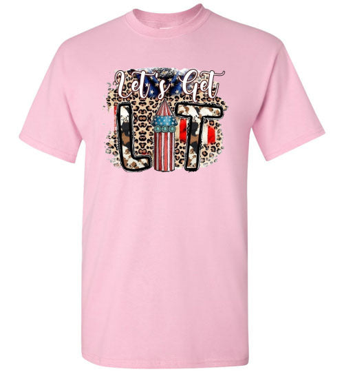 Let's Get Lit Funny Patriotic American USA 4th Of July Tee Shirt Graphic Top