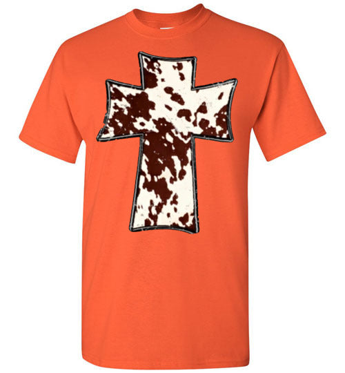 Cross Cow Print Christian Country Tee Shirt Top
