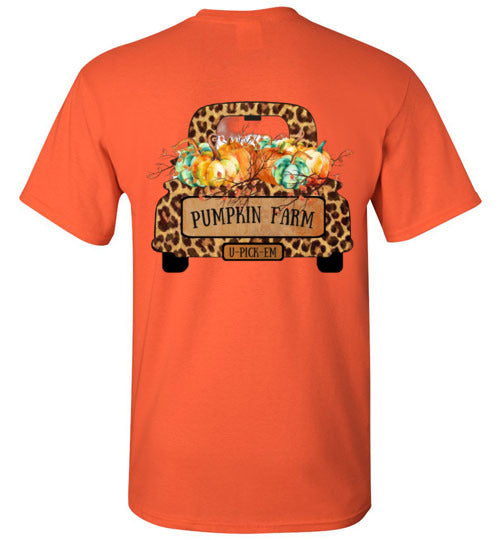 Pumpkin Farm Leopard Print Truck Graphic Tee Shirt Top T-Shirt