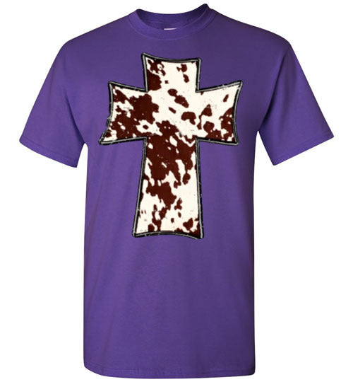 Cross Cow Print Christian Country Tee Shirt Top