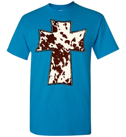 Cross Cow Print Christian Country Tee Shirt Top