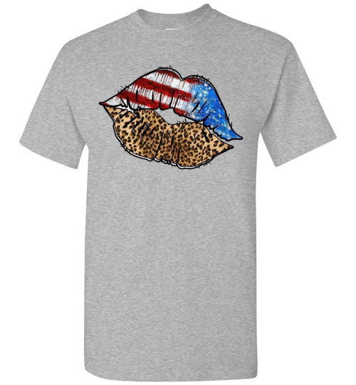 Patriotic USA American Lips Graphic Tee Shirt Top