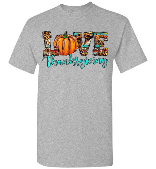 Love Thanksgiving Fall Pumpkin Leopard Tee Shirt Top T-Shirt
