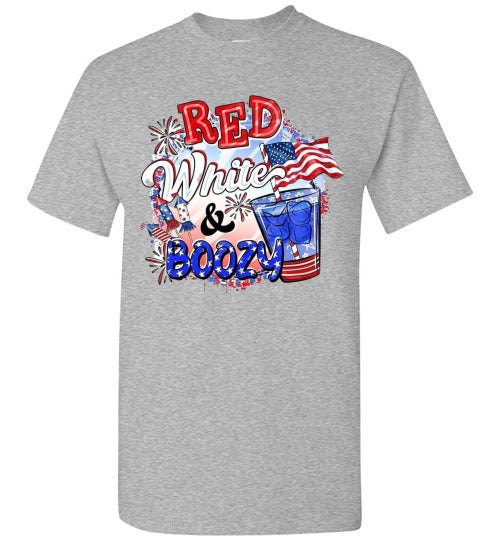 Red White & Boozy Funny Patriotic American USA 4th Of July Tee Shirt Graphic Top