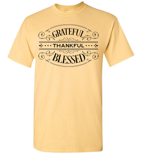 Grateful Thankful Blessed Fall Autumn Thanksgiving Graphic Tee Shirt top