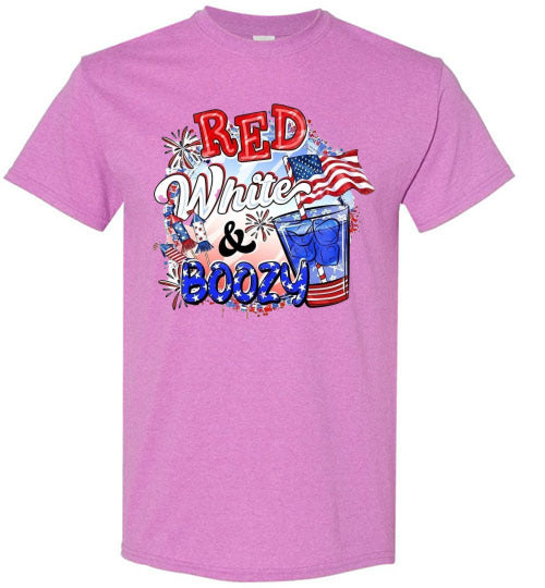 Red White & Boozy Funny Patriotic American USA 4th Of July Tee Shirt Graphic Top