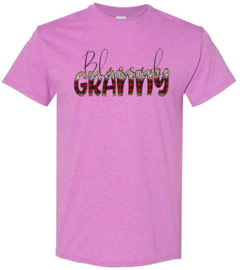 Blessed Granny Buffalo Check Graphic Tee Shirt Top