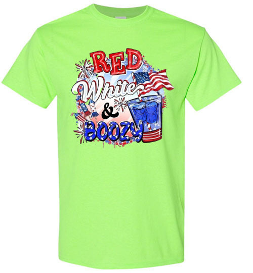 Red White & Boozy Funny Patriotic American USA 4th Of July Tee Shirt Graphic Top
