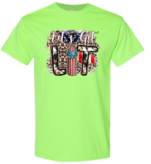 Let's Get Lit Funny Patriotic American USA 4th Of July Tee Shirt Graphic Top