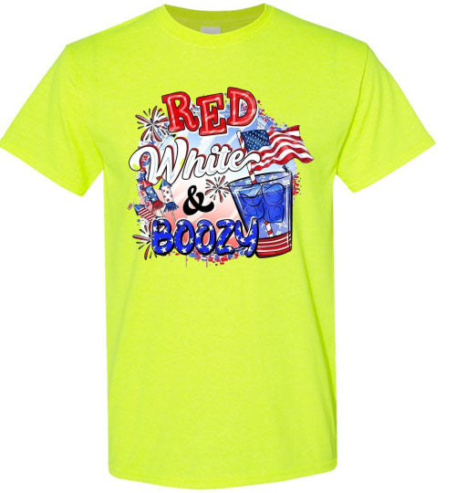 Red White & Boozy Funny Patriotic American USA 4th Of July Tee Shirt Graphic Top