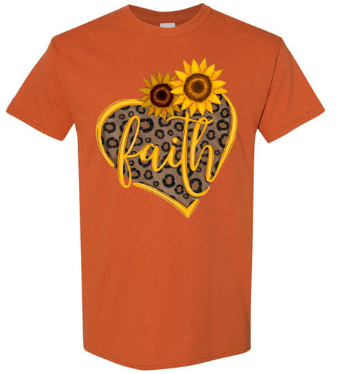 Faith Sunflower Leopard Print Heart Fall Autumn Graphic Tee Shirt Top