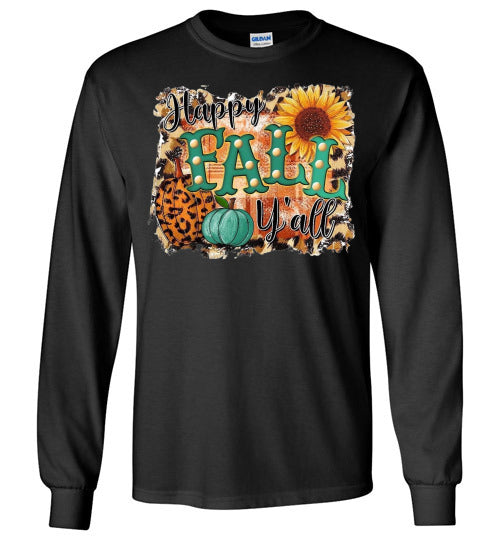 Happy Fall Y'all Long Sleeve Graphic Print Tee Shirt Top