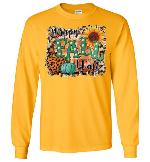 Happy Fall Y'all Long Sleeve Graphic Print Tee Shirt Top