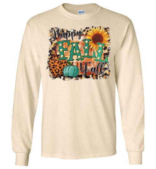 Happy Fall Y'all Long Sleeve Graphic Print Tee Shirt Top