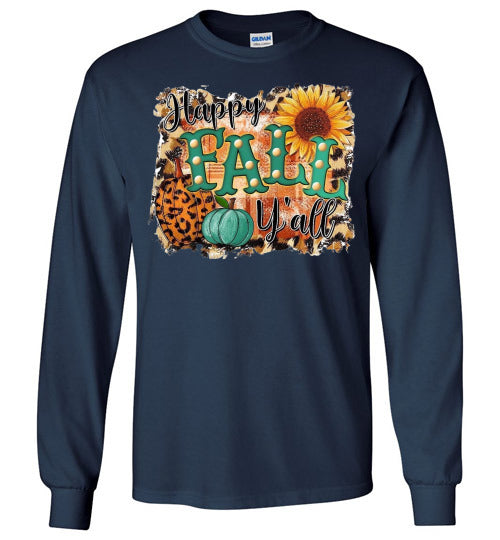 Happy Fall Y'all Long Sleeve Graphic Print Tee Shirt Top