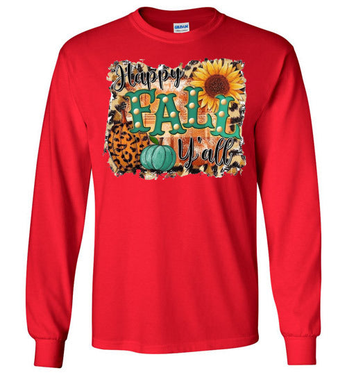 Happy Fall Y'all Long Sleeve Graphic Print Tee Shirt Top