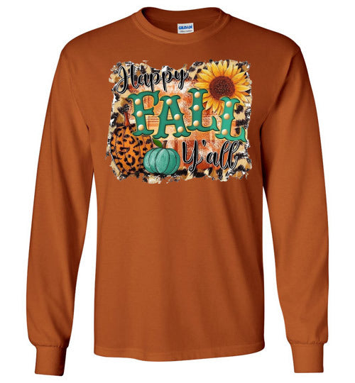 Happy Fall Y'all Long Sleeve Graphic Print Tee Shirt Top