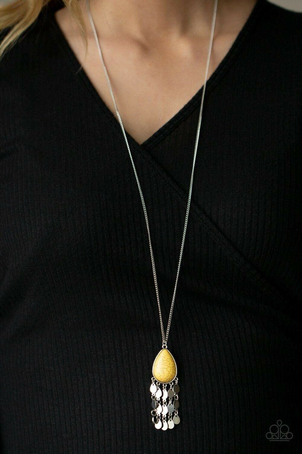 Musically Mojave - Yellow Necklace Earring Set Paparazzi Jewelry Accessories 3252