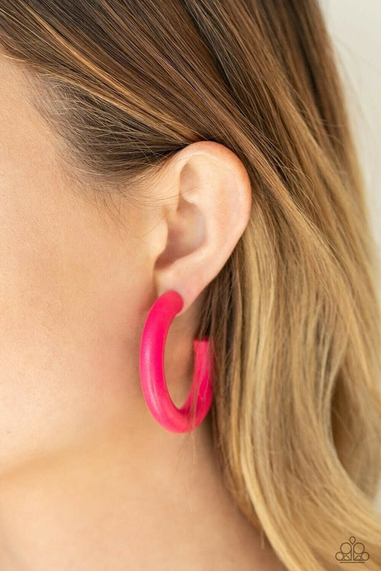 Woodsy Wonder - Pink Hoop Earrings Paparazzi Jewelry Accessories 801