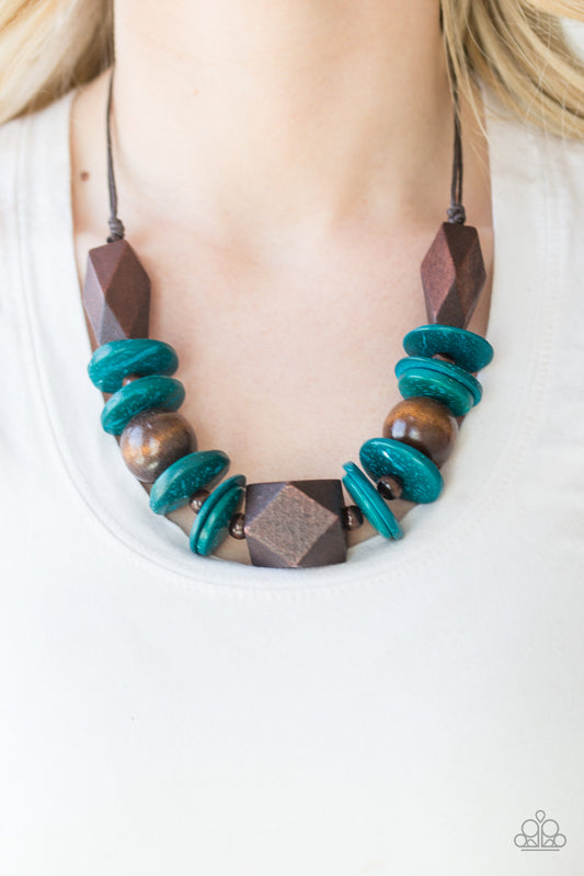 Pacific Paradise - Blue Wood Necklace 075