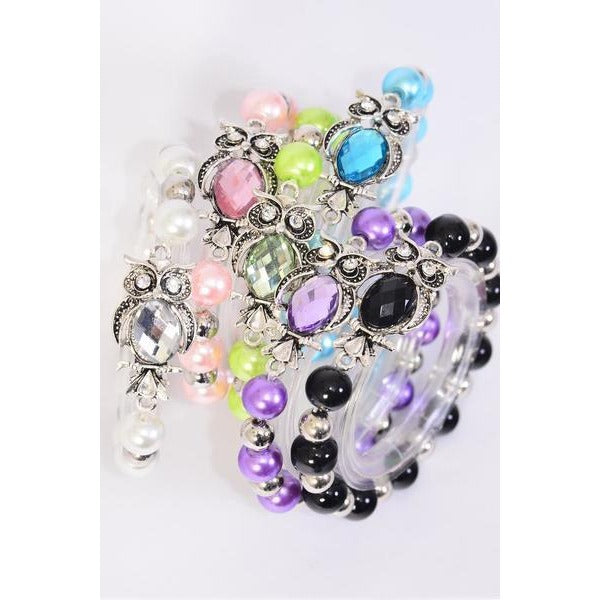 Owl Acrylic Stone Stretch Pearl Bracelet 879
