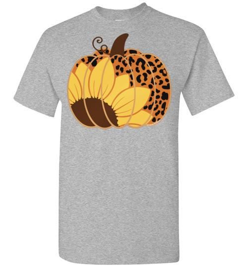 Sunflower Leopard Print Pumpkin Fall Tee Graphic Top Shirt T-Shirt