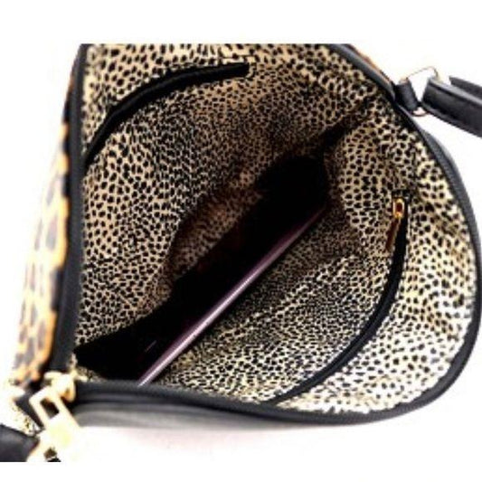 Leopard Print Front Pocket Cross Body Brown Bag