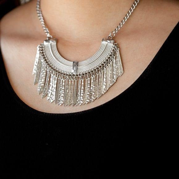 Impressively Incan – Silver Necklace Earrings Set