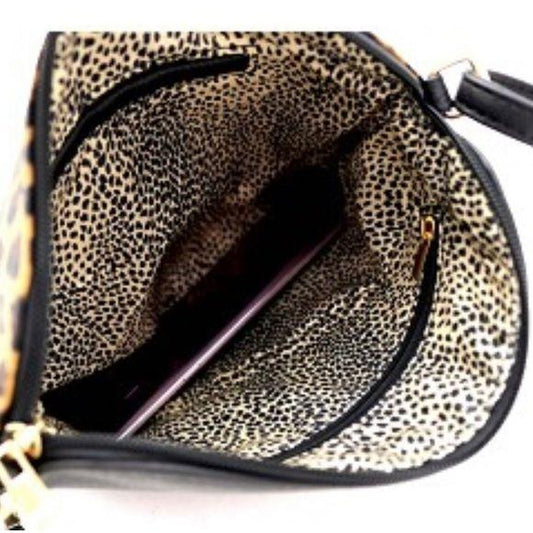 Leopard Print Front Pocket Cross Body Taupe Bag
