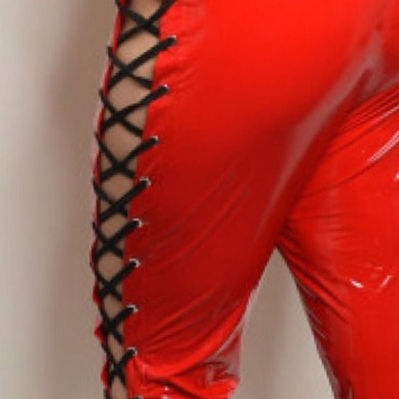 Plus Size Latex Lace Up Corset Jumpsuit 1X 2X 3X