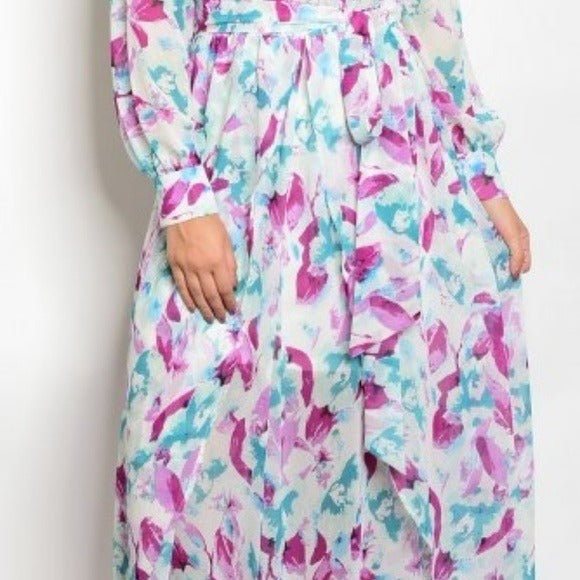 Ladies Women Floral Print Long Maxi Dress 2X