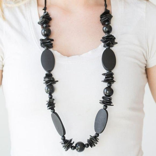 Carefree Cococay Black Wood Necklace Earrings Set 523