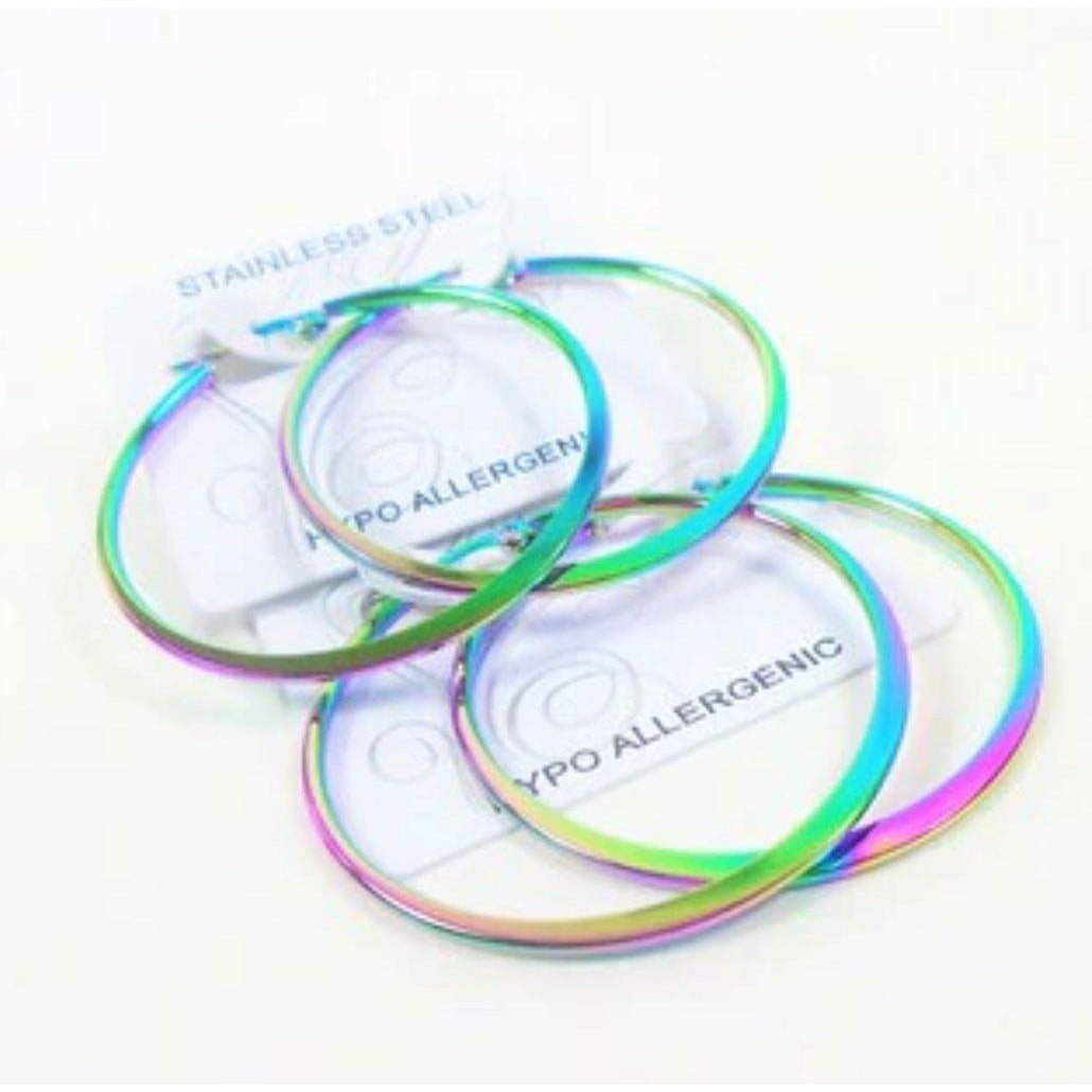 Rainbow Stainless Steel 2" Hoop Earring Round Flat Bottom