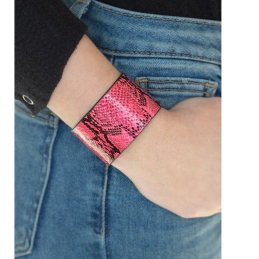Its a Jungle Out There Pink Snakeskin Bracelet