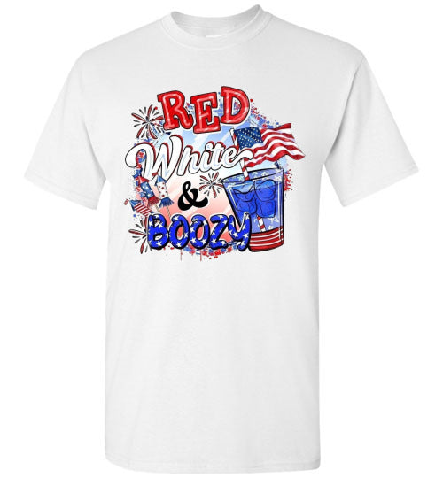 Red White & Boozy Funny Patriotic American USA 4th Of July Tee Shirt Graphic Top