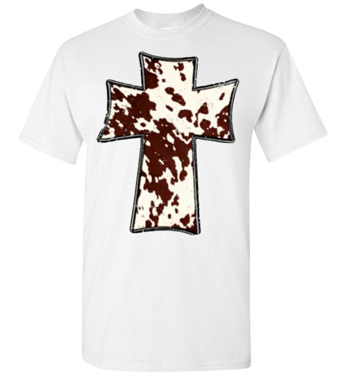 Cross Cow Print Christian Country Tee Shirt Top