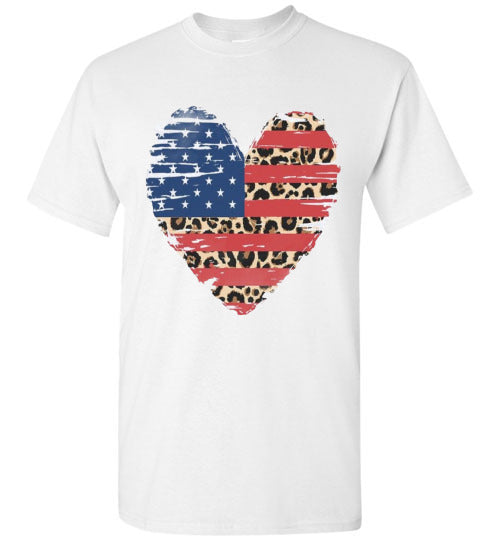 Americana Leopard Heart Tee Shirt Top