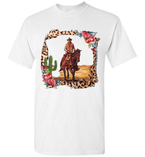 Leopard cowboy horse graphic t-shirt top tee