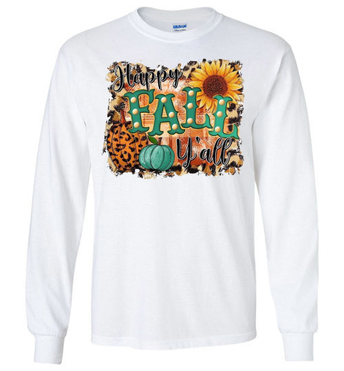 Happy Fall Y'all Long Sleeve Graphic Print Tee Shirt Top