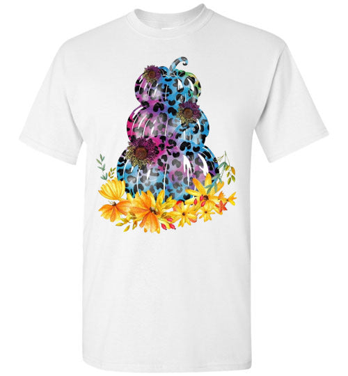 Triple Stacked Leopard Pumpkins Fall Autumn Tee Shirt Top