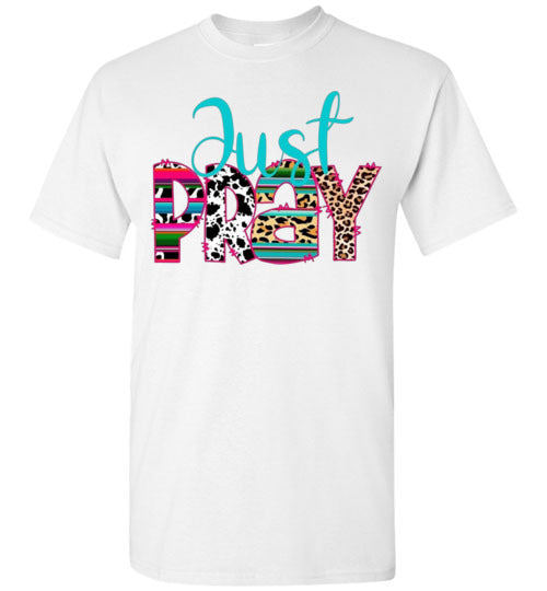 Just Pray Southwestern Leopard Cow Print Christian Tee Shirt Top T-Shirt