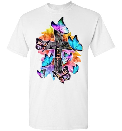 Faith Cross Butterfly Tee Shirt Top T-Shirt