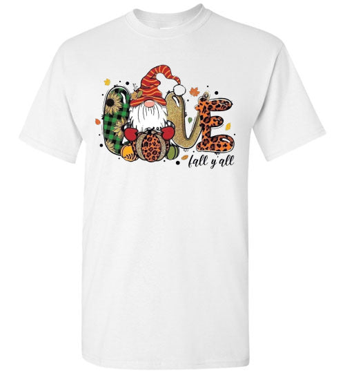 Love Fall Ya'll Gnome Autumn Graphic Tee Shirt top